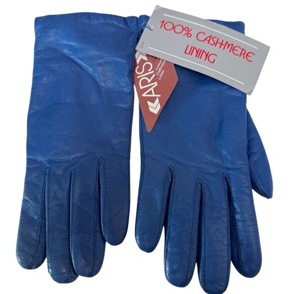 ARIS Blue Leather Gloves Cashmere Lining Size 6.5 XS  New Imperfect - Picture 1 of 10